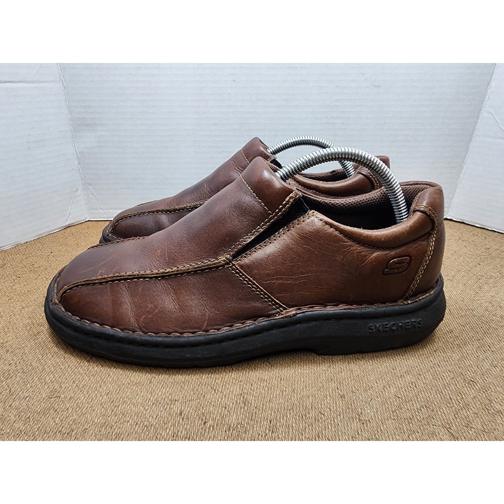 Skechers Shoes Mens 9 Comfort Slip On 4274 Brown Leather Bicycle Toe Low Top